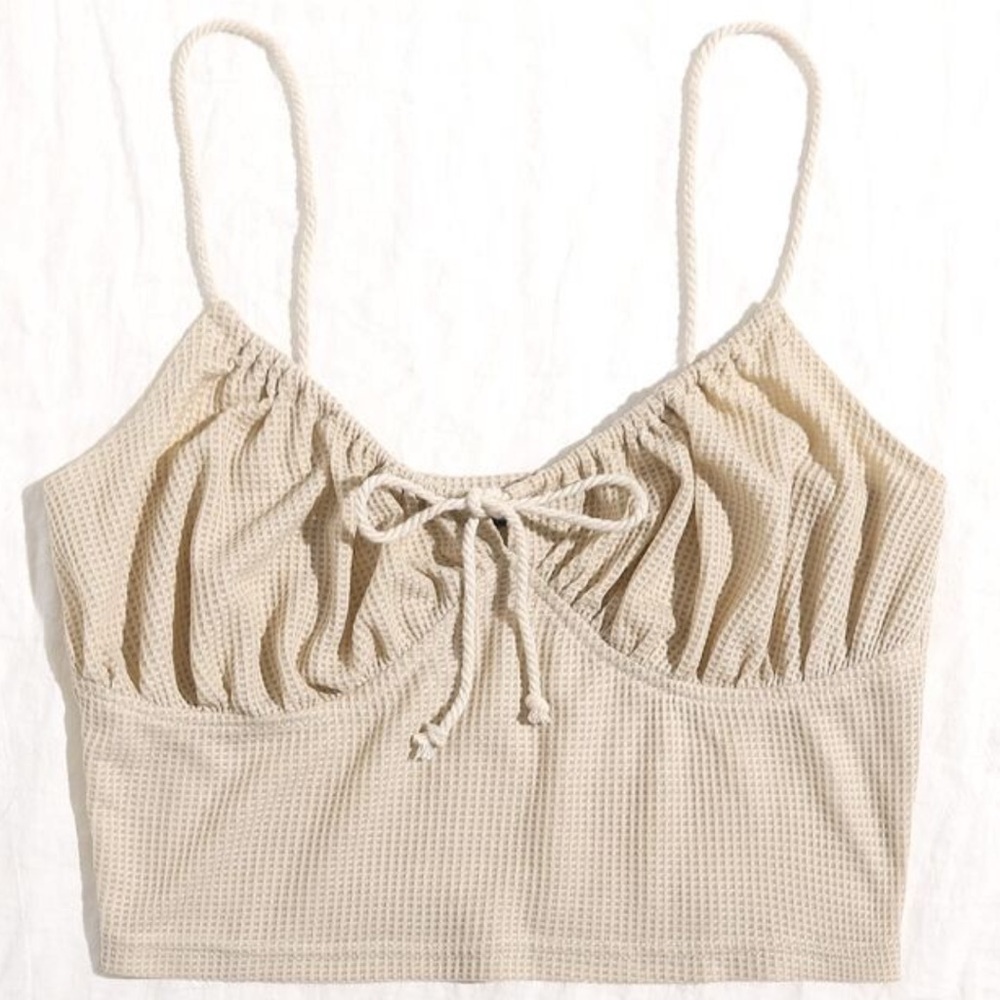 SHEIN Tied Front Ruched Bust Waffle Knit Tank